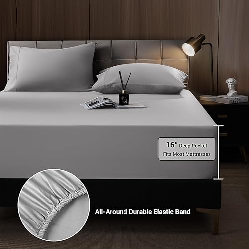 Miniatura 6 de Shilucheng - Juego de sábanas de 4 piezas, sábanas refrescantes, transpirables y suaves de mezcla de rayón derivado de bambú y con bolsillo profundo