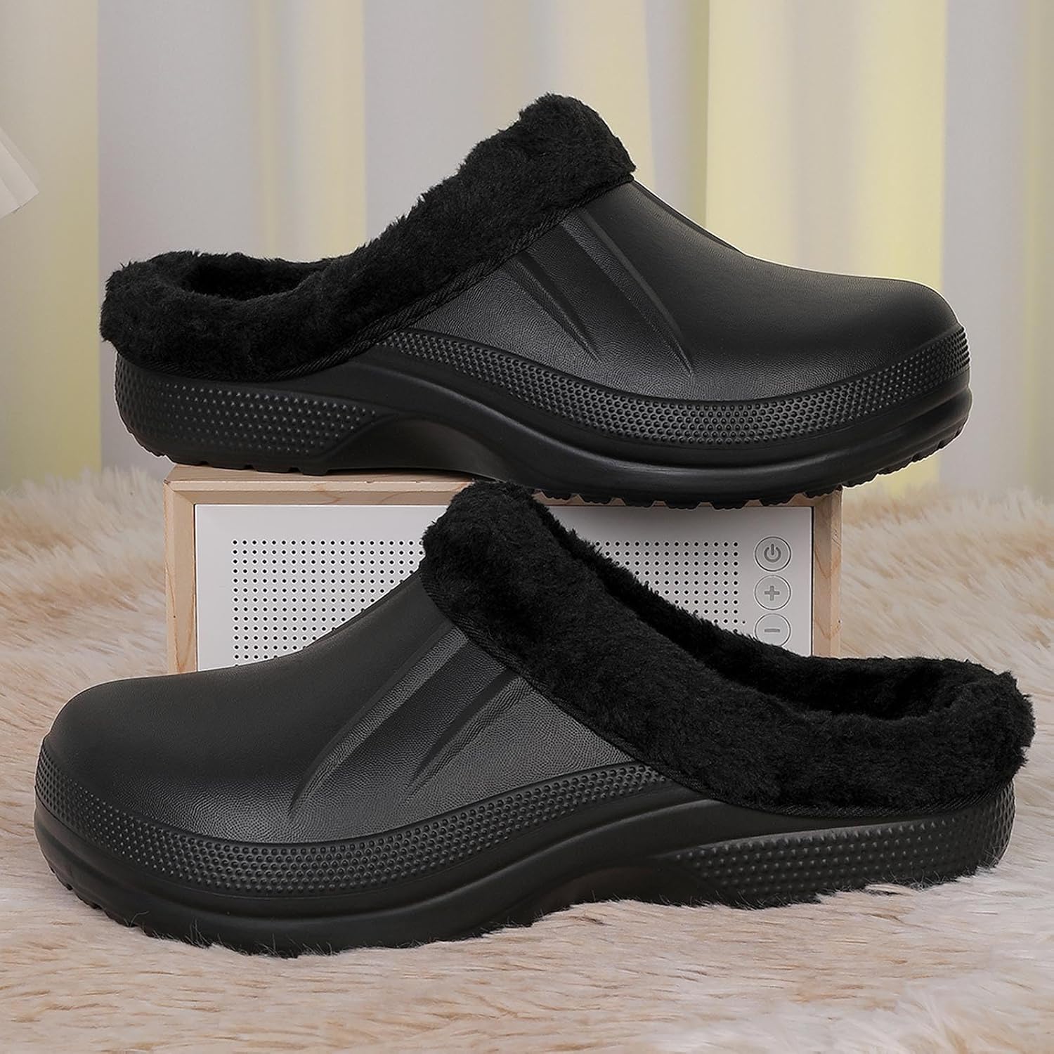Meidiastra Unisex Faux Fur Lining Clogs: Slip-On Waterproof EVA Garden House Clogs with Fleece-Lined - Winter Warm Anti-Slip Indoor Outdoor Walking Slippers for Mens Womens - Image 4