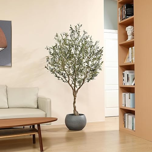 Miniatura 2 de LOMANTO Olivos artificiales para interiores, plantas de olivo artificiales de 6 pies, olivo sintético alto, árbol de seda topiario falso en maceta