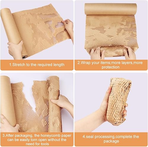 Miniatura 3 de YIJUHOU Envoltura de papel de embalaje de nido de abeja 15 "x200 'Sustituto de papel de embalaje alternativa al envoltorio de burbujas para envíos