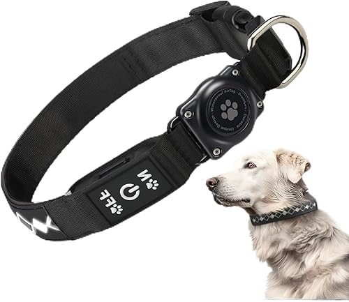 Collar de perro LED AirTag - Collares de perro con luz más brillante - Soporte impermeable IP67 para collar de perro - 1,600 pies de alta