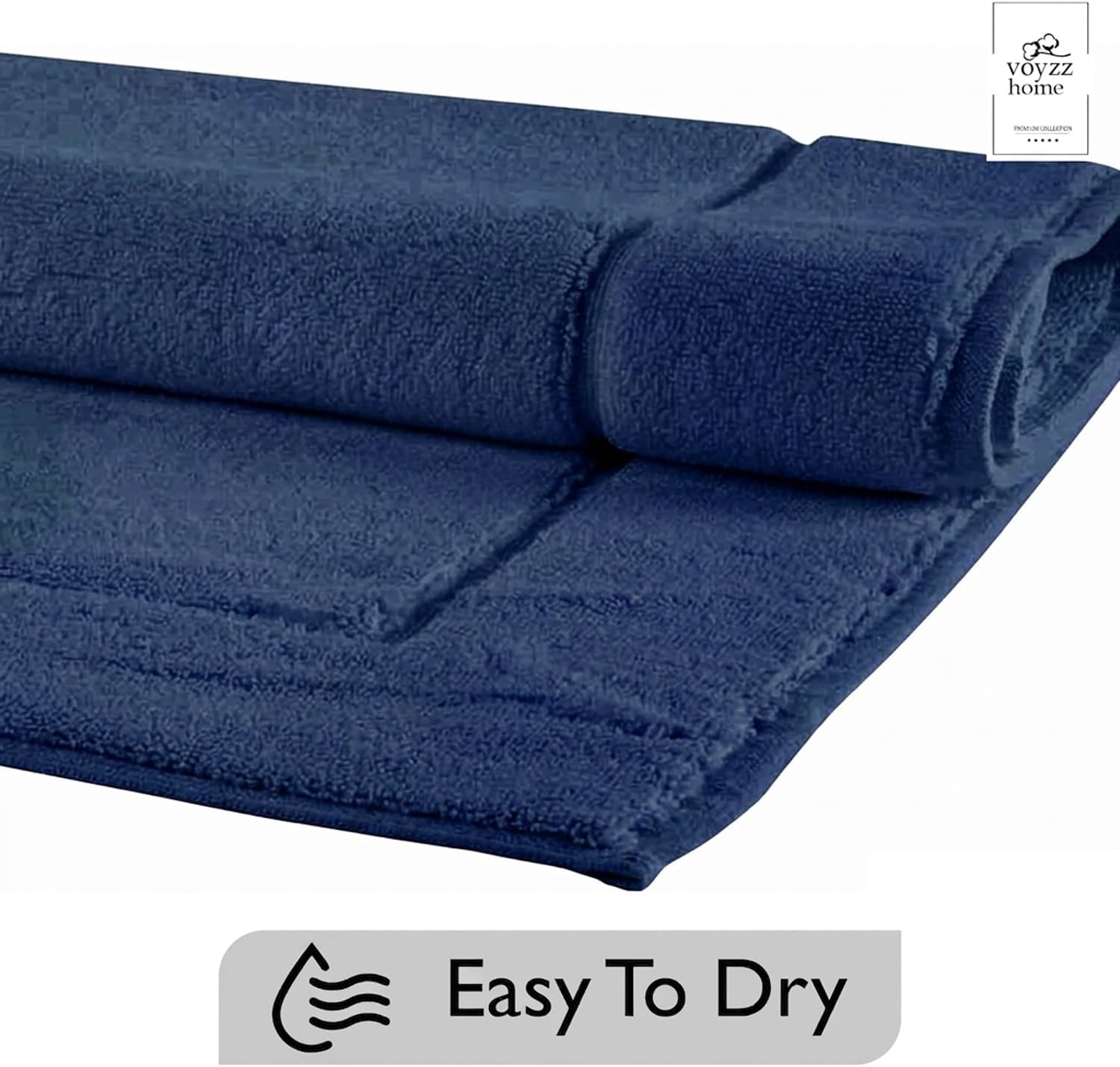 voyzz home Premium Bath Mat Floor Towel Set, Pack of 2 Super Soft & Absorbent Luxury Cotton Towels Hotel, Spa, Shower & Bathroom Tub Floor Mats Machine Washable (20"x30" Inch) Navy Blue image 4