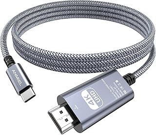 ANMIEL USB C to HDMI Cable 6.6ft [4K@60Hz] Type C to HDMI 2.0 Braided Cable for Home Office [Thunderbolt 3/4 Compatible] for MacBook Pro/Air 2020, iPad Air4,iPad Pro 2021 iMac,XPS 17,Dell.HP
