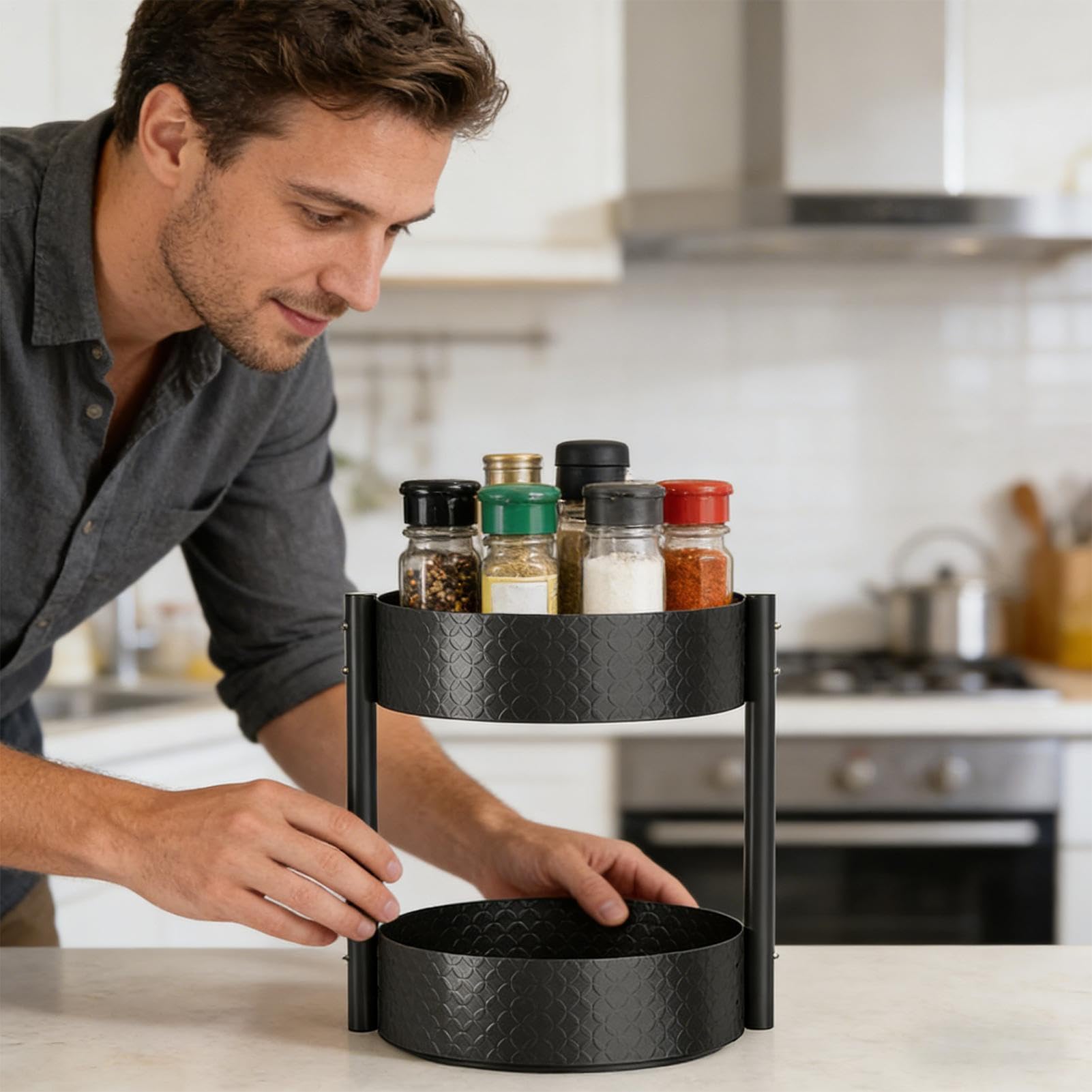 Organizador de Especias Soporte Giratorio Para Encimera De Cocina | Estante De Almacenamiento Para Especias Con Plato Giratorio Para en Refrigerador, Despensa, Encimera, Snack, Baño, Tocador,