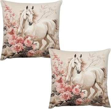 Throw Pillow Covers Set of 2 - Horse Image Double-Sided Square Decorative Pillow Cases for Couch, Bed, Sofa, Soft Plush Cushion Covers Without Insert 12 "x12