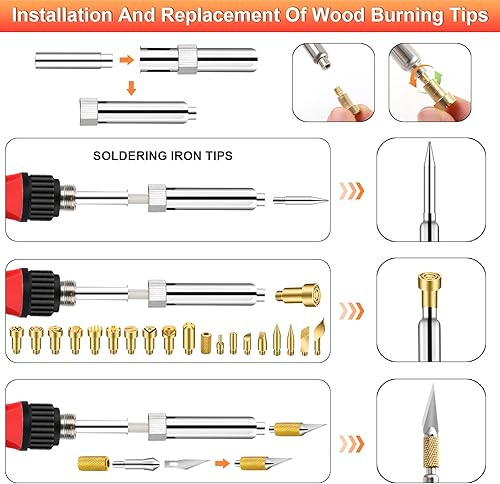 Miniatura 3 de Kit de quema de madera, 45 unidades, bolígrafo de herramientas de quema de madera con 22 puntas de tallado, temperatura ajustable de 200  788.0F.