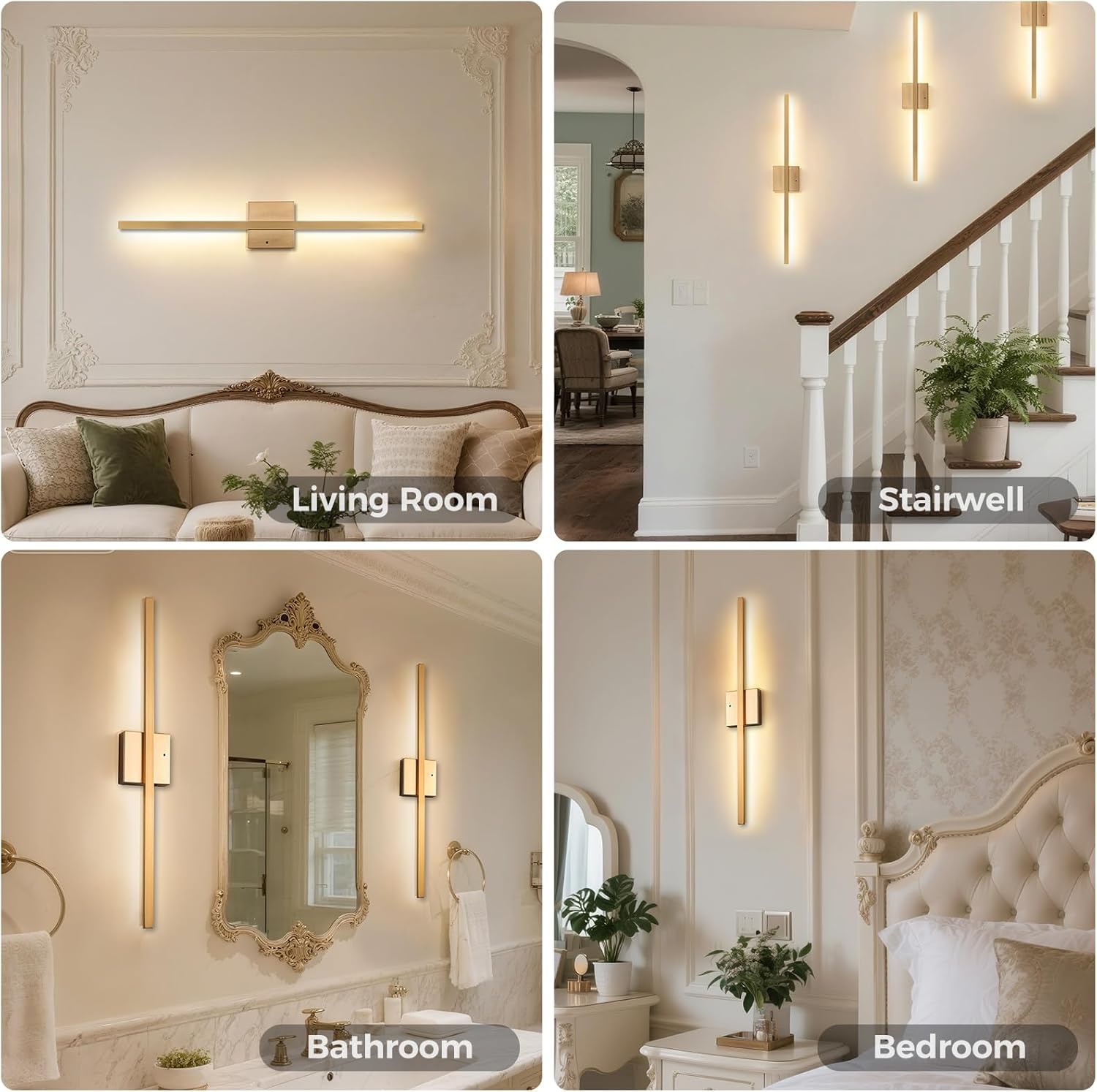 Gold Battery Operated Wall Sconces Set of Two Wireless，Modern Rechargeable Wall Lights Set of 2 with 10000mAh，Dimmable Led Wall Lamps for Living Room Bathroom Bedroom Hallway Headboard Indoor