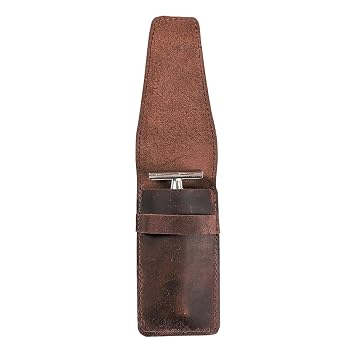 Leather Safety Razor Case Shaving Accessories Straight Safety Razor Holder for Double Edge Personal Care Essentials Handmade Shaver Case for Travel Brown