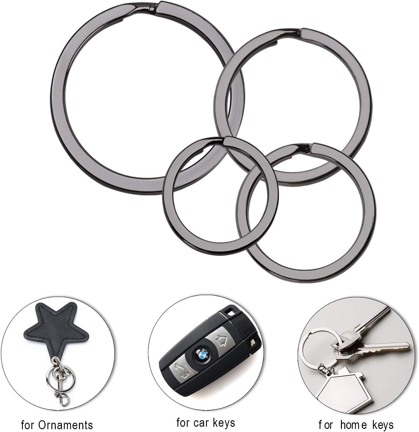 Teskyer Flat Key Chain Rings, 4 Sizes Round Split Metal Key Rings for Organizing Home Car Office Keys and Accessories, 40 Count in Box, Gun Black(0.98INCH, 1.10INCH, 1.25INCH, 1.37INCH)