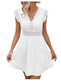 Women&apos;s Hollow Out Cap Sleeve V Neck Eyelet Lace Mini Dress Beach Dresses