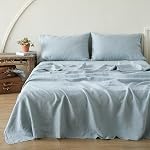 Simple&Opulence 100% Linen Basic Sheet Set 4 Pieces - Flat Sheet & Deep Pocket Fitted Sheet & Pillowcases - Breathable Soft Flax Bed Sheet (Queen, Linen)