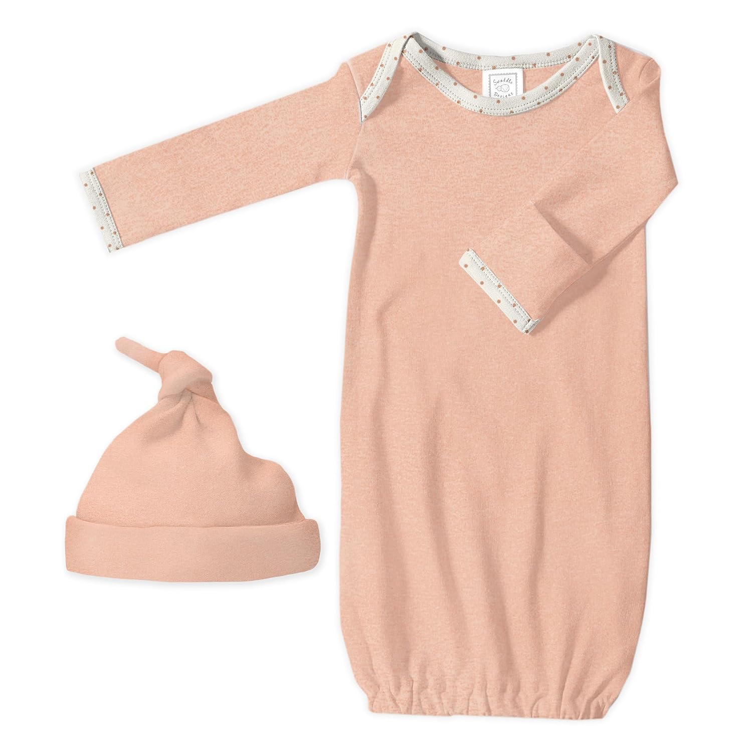 SwaddleDesigns Baby Gift Set, Watercolor Floral Muslin Swaddle Blanket and Peachy Pink Newborn Hat and Pajama Gown with Mitten Cuffs, Softest Cotton
