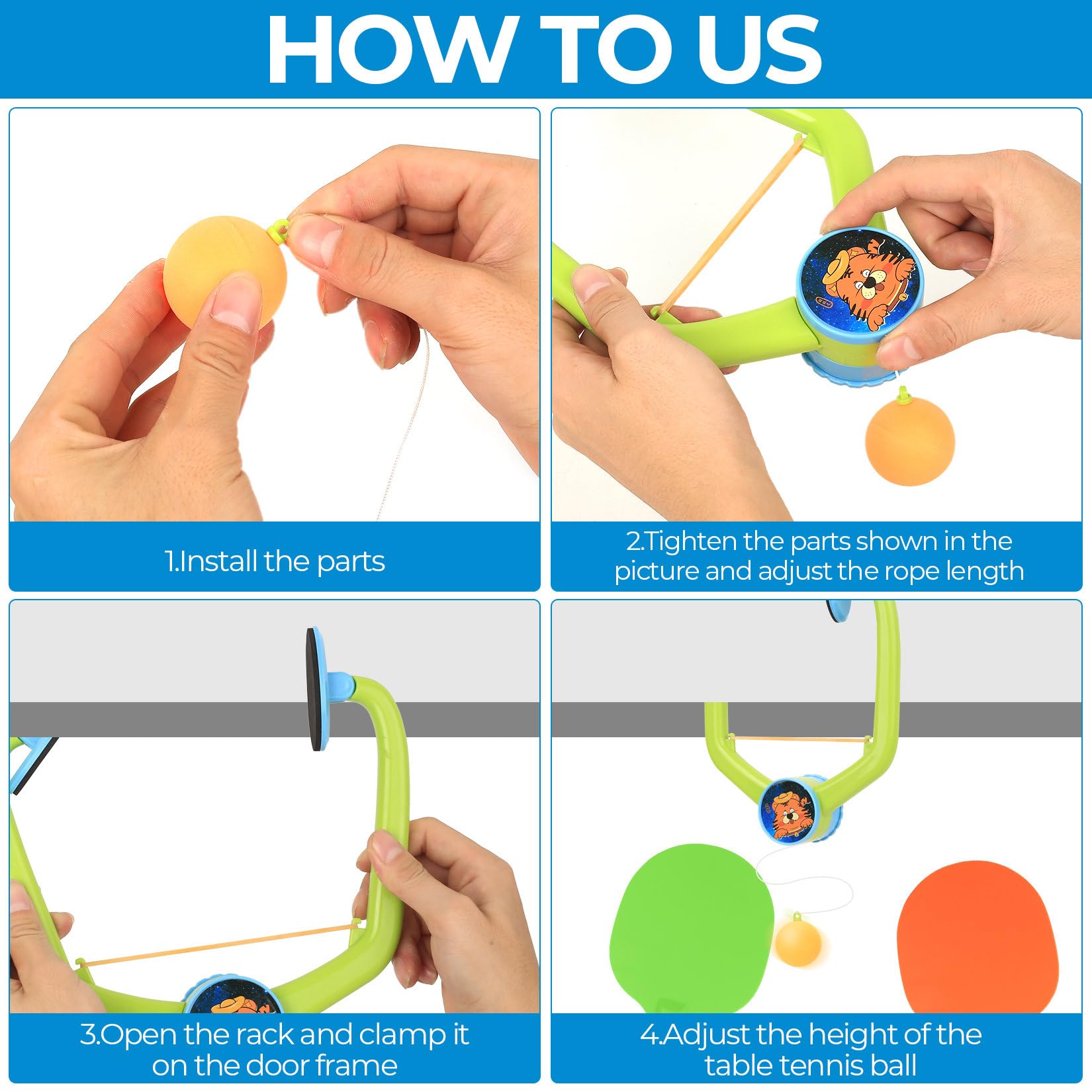 Juego de Ping Pong para Colgar en Puerta, Juego de Ping Pong con Marco Ajustable para Puerta, Entrenador portátil para Practicar y Jugar en Familia, con Palas/Pelotas