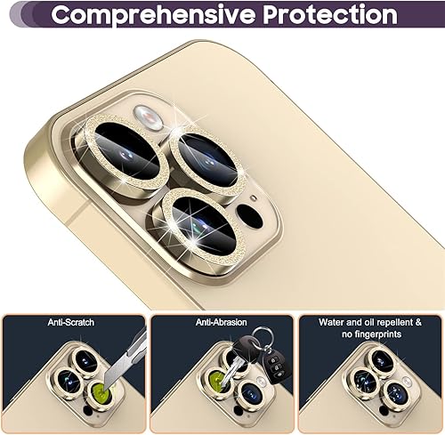 Miniatura 45 de Suoman Protector de lente de cámara para iPhone 14 Pro Max / 14 Pro, [Diamantes Bling] vidrio templado 9H, cubierta protectora de metal de cobertura