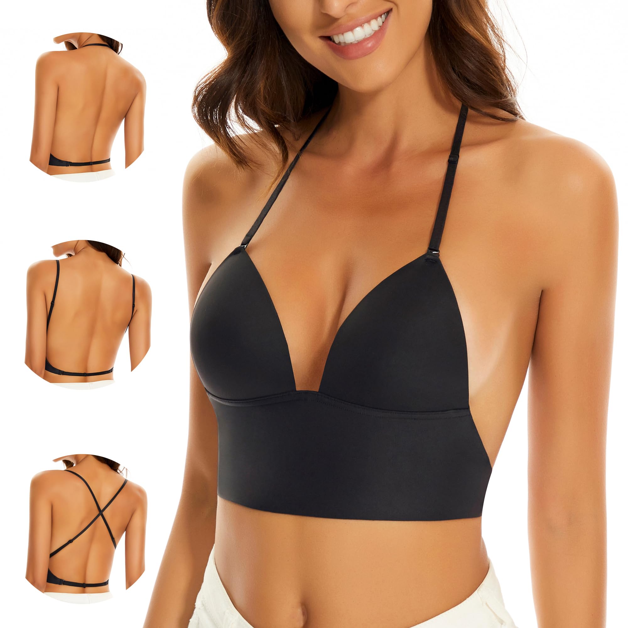 Reggiseni a Schiena Bassa-Reggiseni Senza Schiena a Forma di U con Ferretto Senza Cuciture-Reggiseni Multiway Bretelle per Donna