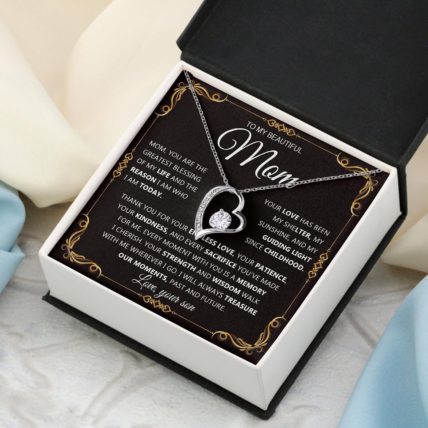 To My Mom Necklace with Heartfelt Message Card – Meaningful Gift for Mom from Son or Daughter, Perfect Mother’s Day, Birthday & Christmas Jewelry Gift