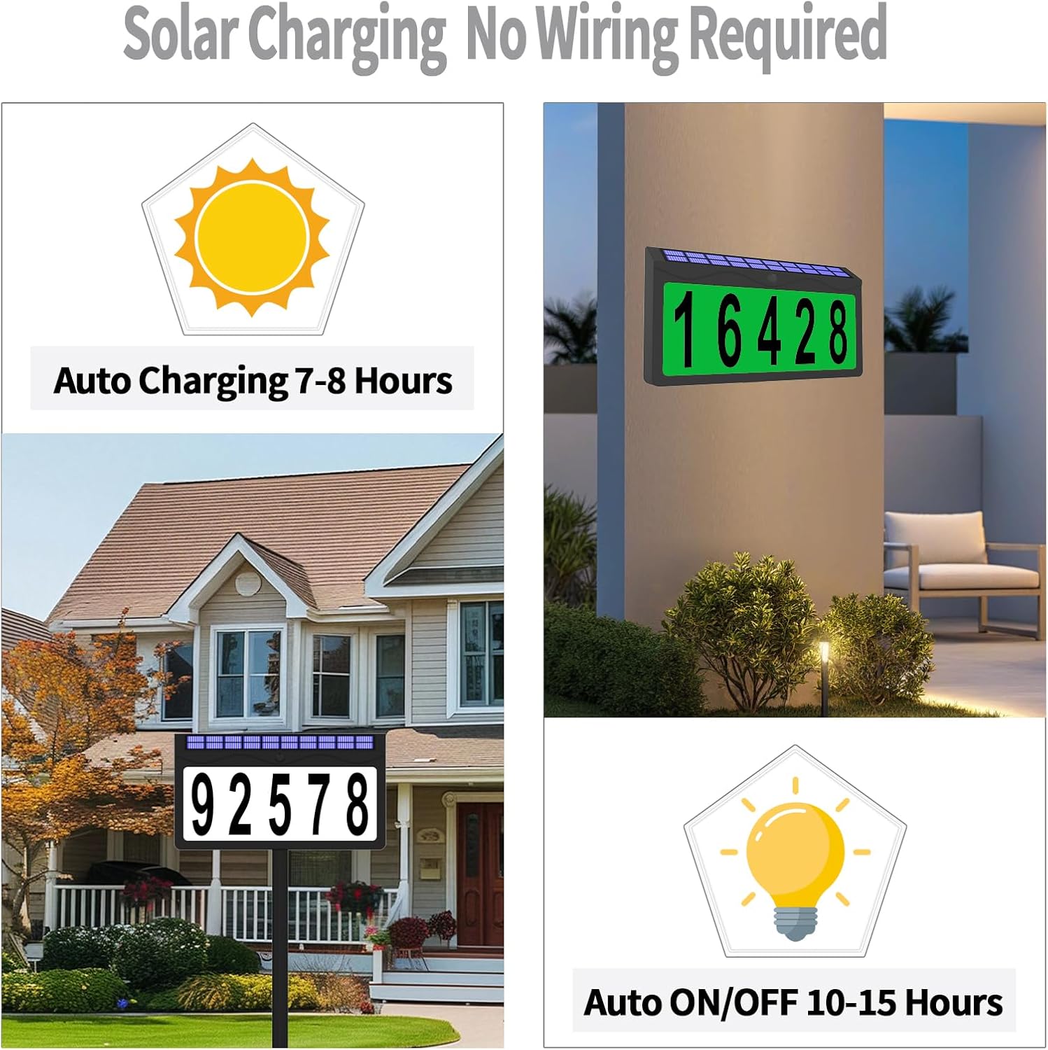 Solar Lighted House Number Waterproof, 8 Lighting Modes RGBW Color Changing, Illuminated Address Sign, Address Plaque for Yard Mailbox Home Office Street Outside