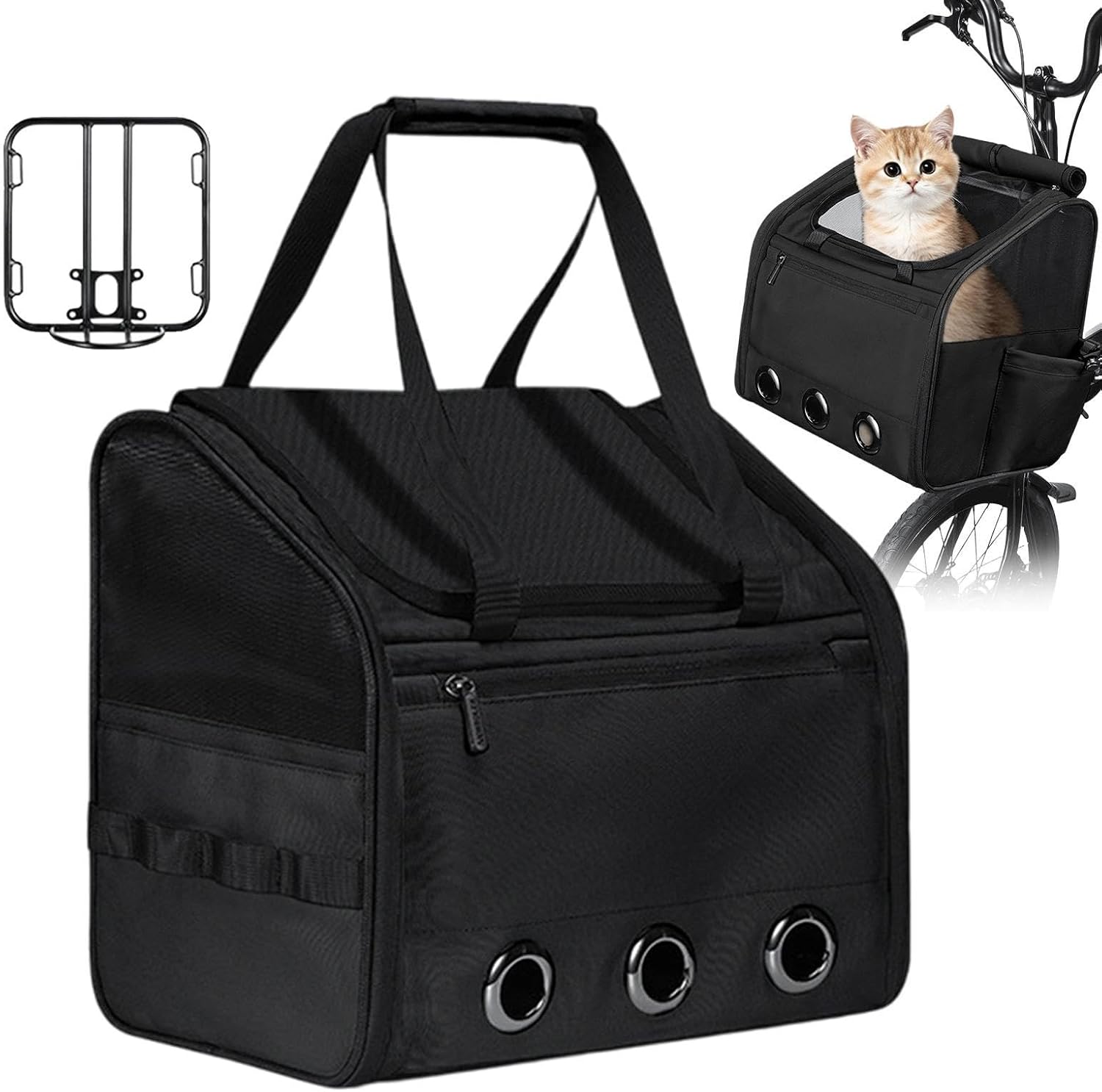 Ventilated Mesh Dog Basket for Bike Foldable Soft Sided Cat Carrier Bicycle | Cat Bicycle Basket for Suitcase Bicycle Travel Camping Riding Walking Park Ventilated Mesh Dog Basket For Bike Foldable Soft