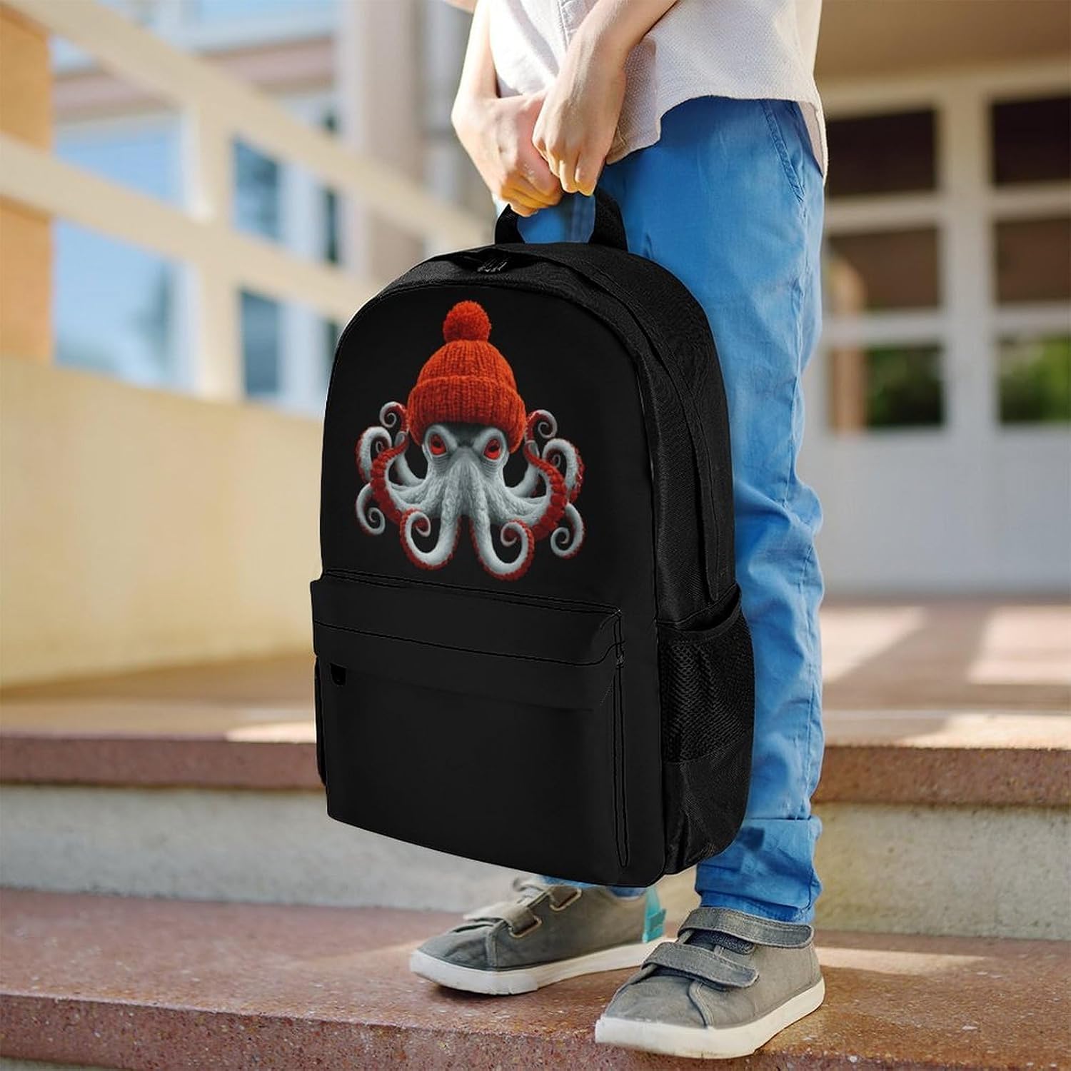 Octopus Wearing Beanie Backpack Lightweight Backpacks Work Bag
