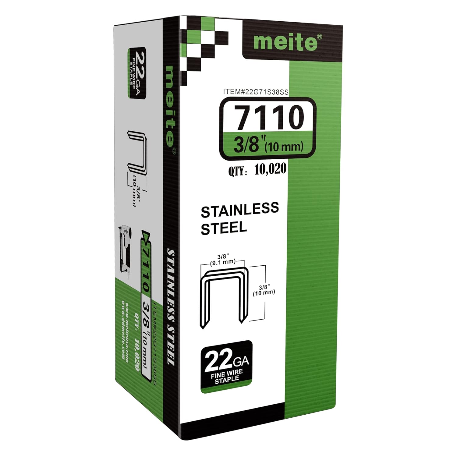 meite 22 Gauge 3/8inch Crown 304 Stainless Steel Upholstery Staples
