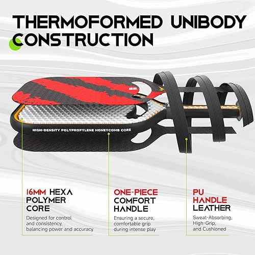 Miniatura 4 de Warping Point Ascent Pickleball Paletas  Raqueta de pickleball de fibra de carbono con garganta aerodinámica  Superficie de grano texturizada