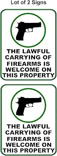 PCSCP 2 Count The Lawful Carrying of Firearms is Welcome on This Property 11 inch by 9.5 inch Laminated Sign