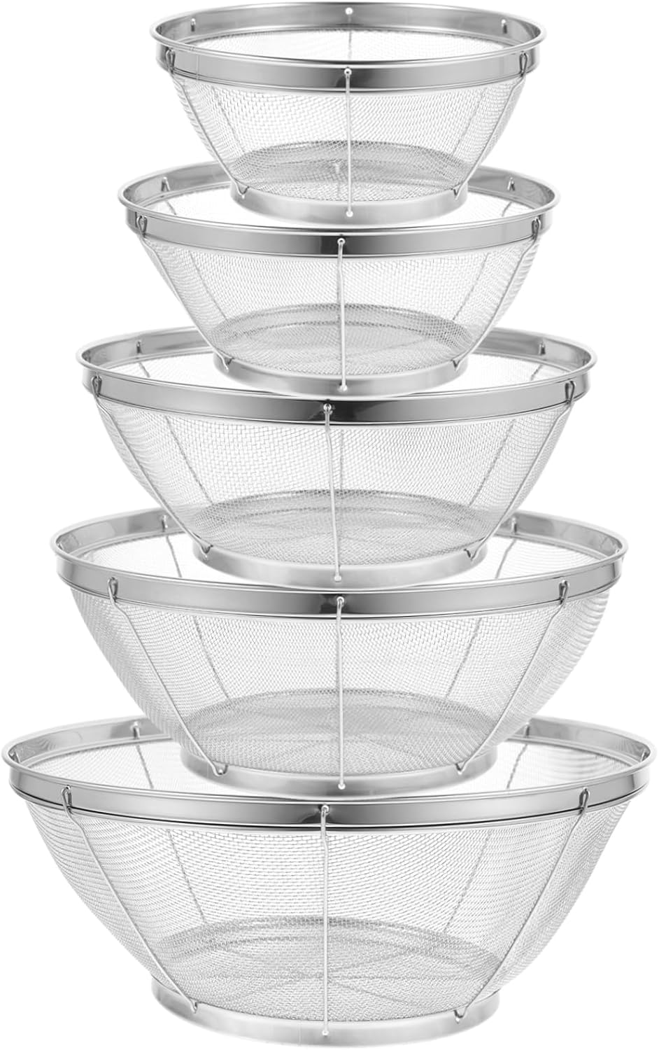 PRETYZOOM 5pcs Stainless Steel Mesh Basket Rice Cleaning Vegetable Wash Drainage Baskets