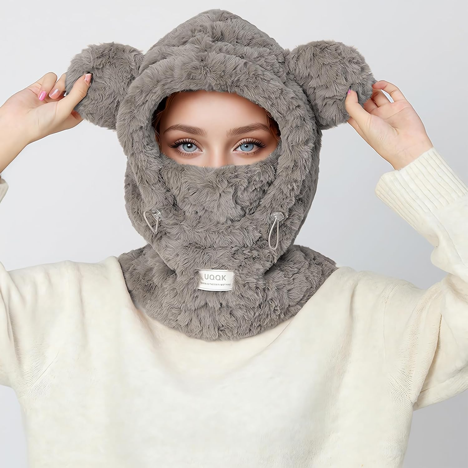 LumiSyne Women Girls Winter Scarf Hat Gloves 3 In 1 hooded Scarf With Mittens Cat Bear Ears Polar Fleece Hoodie Pocket