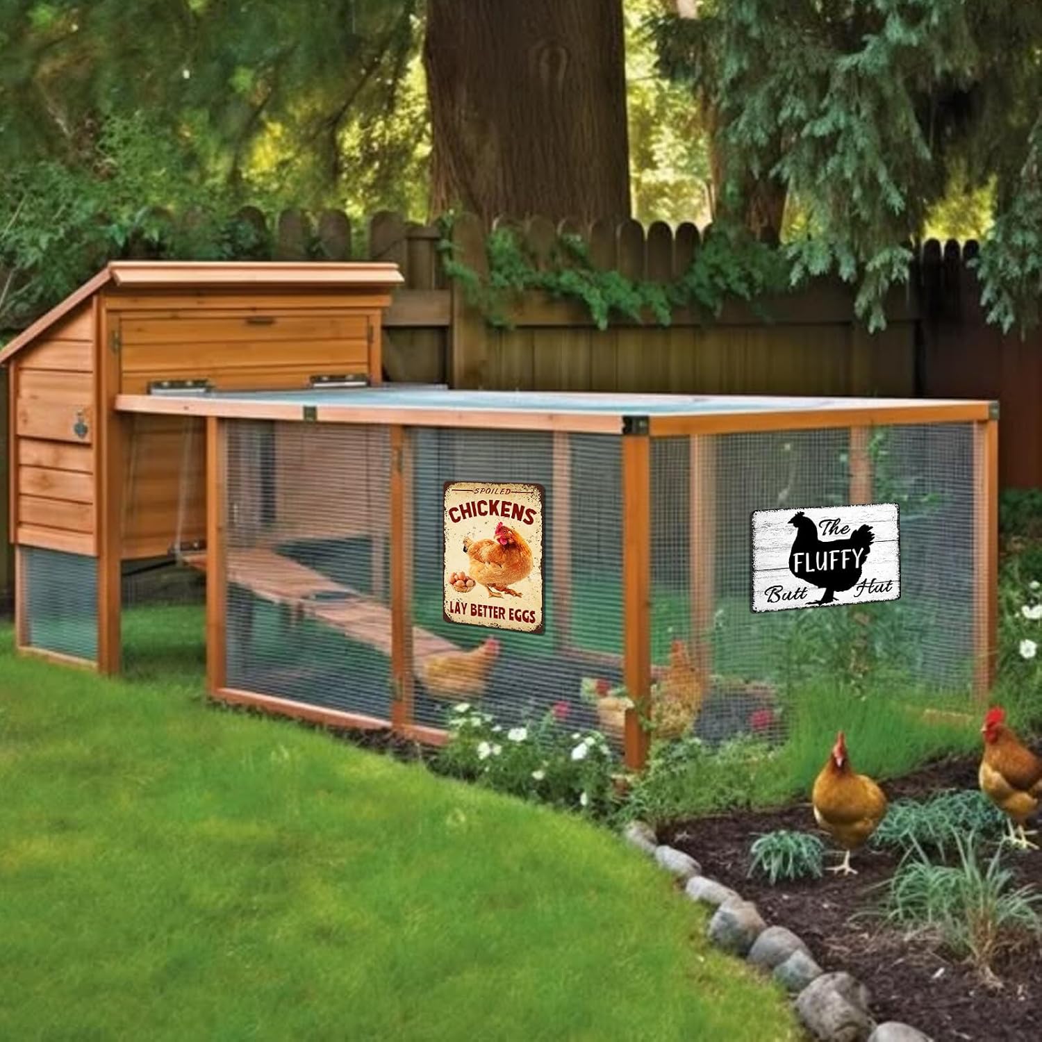 Chicken Coop Signs Metal Tin Decor - Vintage Farm Outdoor Wall Art, Funny Yard Kitchen Gifts for Chicken Lovers - Spoiled Chickens Lay Better Eggs Tin Sign for Barn, Coop Accessories 8x12 Inch image 4