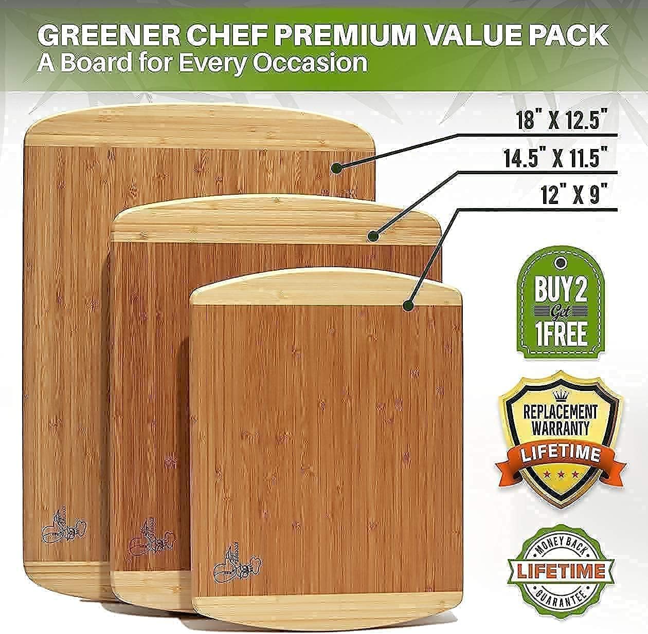 Extra Large Bamboo Cutting Board and 3pc Bamboo Cutting Board Set by Greener Chef