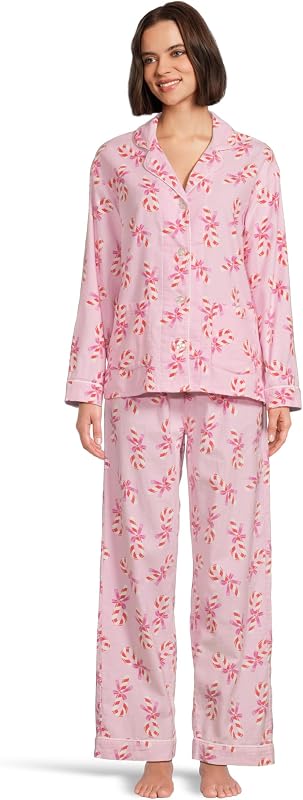 PJ Salvage Women's Cotton Flannel Long-sleeve Top, Pant and Headband 3-piece Pajama Set