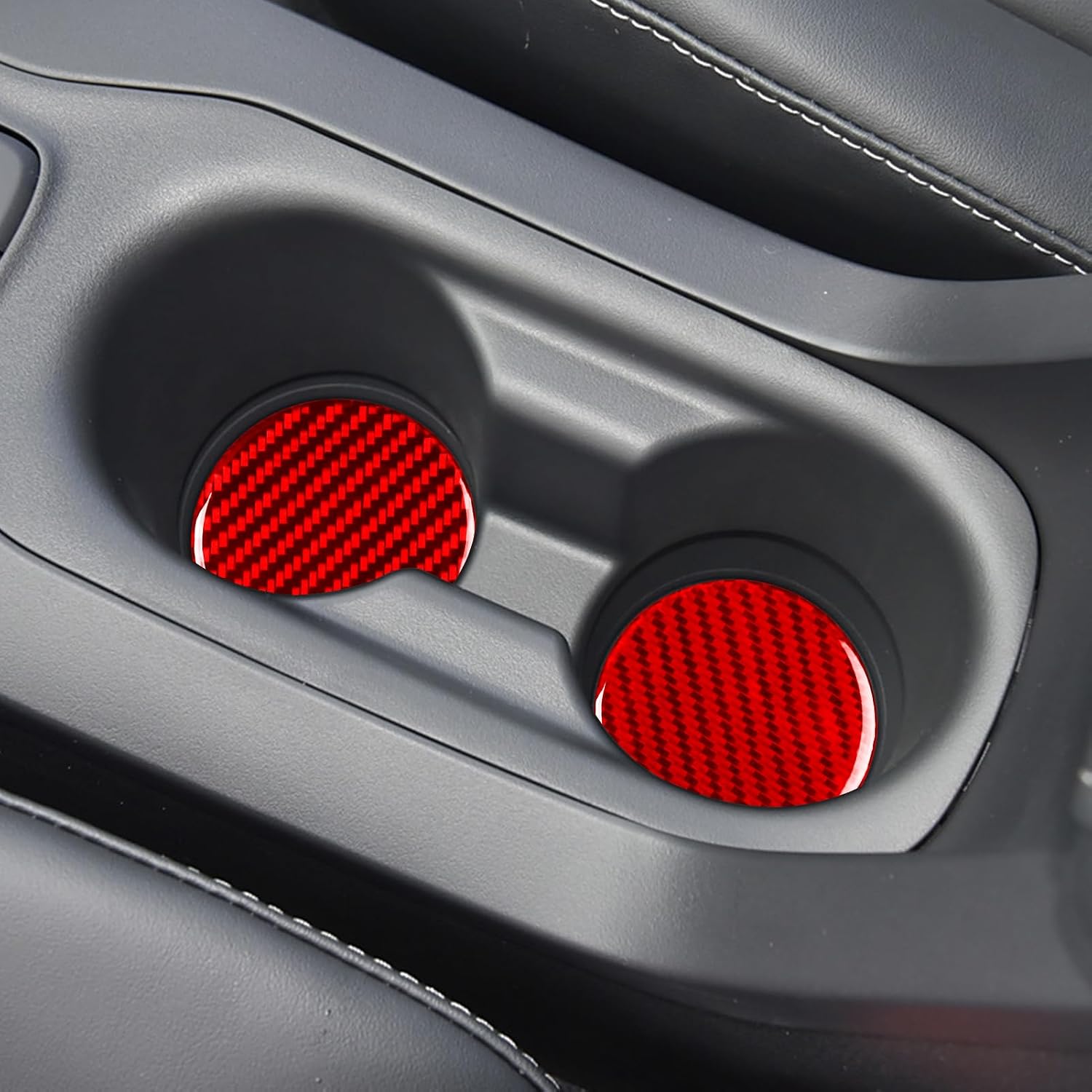 Glossy Red Carbon Fiber Fit for Toyota Corolla 2020-2022 / Corolla Cross 2022 Hybrid Hatchback L LE XLE SE XSE Accessories Car Front Cup Holder Groove Gaskets Cover Interior Trim Sticker 2PCS