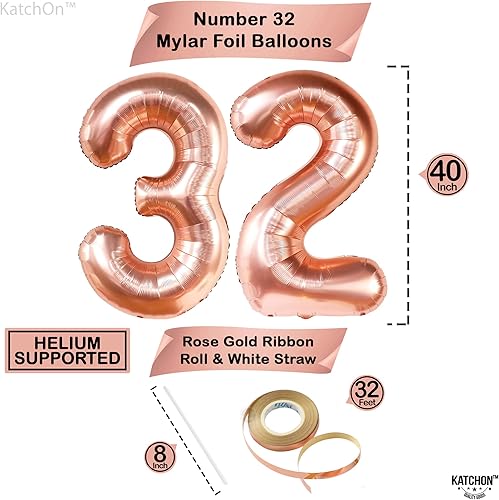 Vista 4 de KatchOn, Rose Gold 32 Balloon Numbers - Huge 40 Inch, Pack of 12 Confetti Balloons 32 Birthday Decorations for Women 32 Birthday Balloons