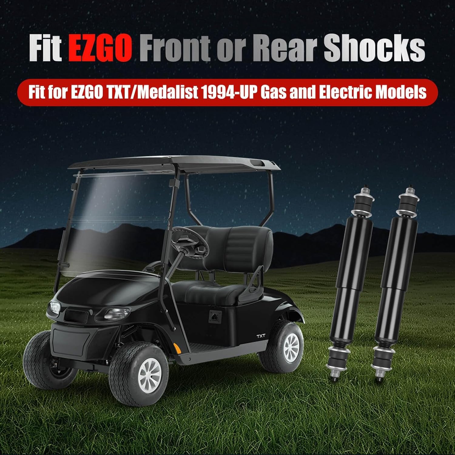 EZGO TXT Front and Rear Shocks Fit for EZGO TXT/Medalist 1994-UP, Golf Cart Shock Absorbers Replaces OEM #76418-G01, 70248-G01, 70324-G01, 76419-G01 2 PCS