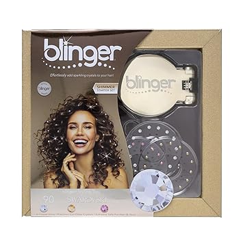 blinger Shimmer Starter Set with Gold-Plated blinger Styling Tool & 90 Precision-Cut Glass Crystals as seen on Shark Tank | Hair-Safe Accessories for Women | Hair Jewelry for Parties & Gifts