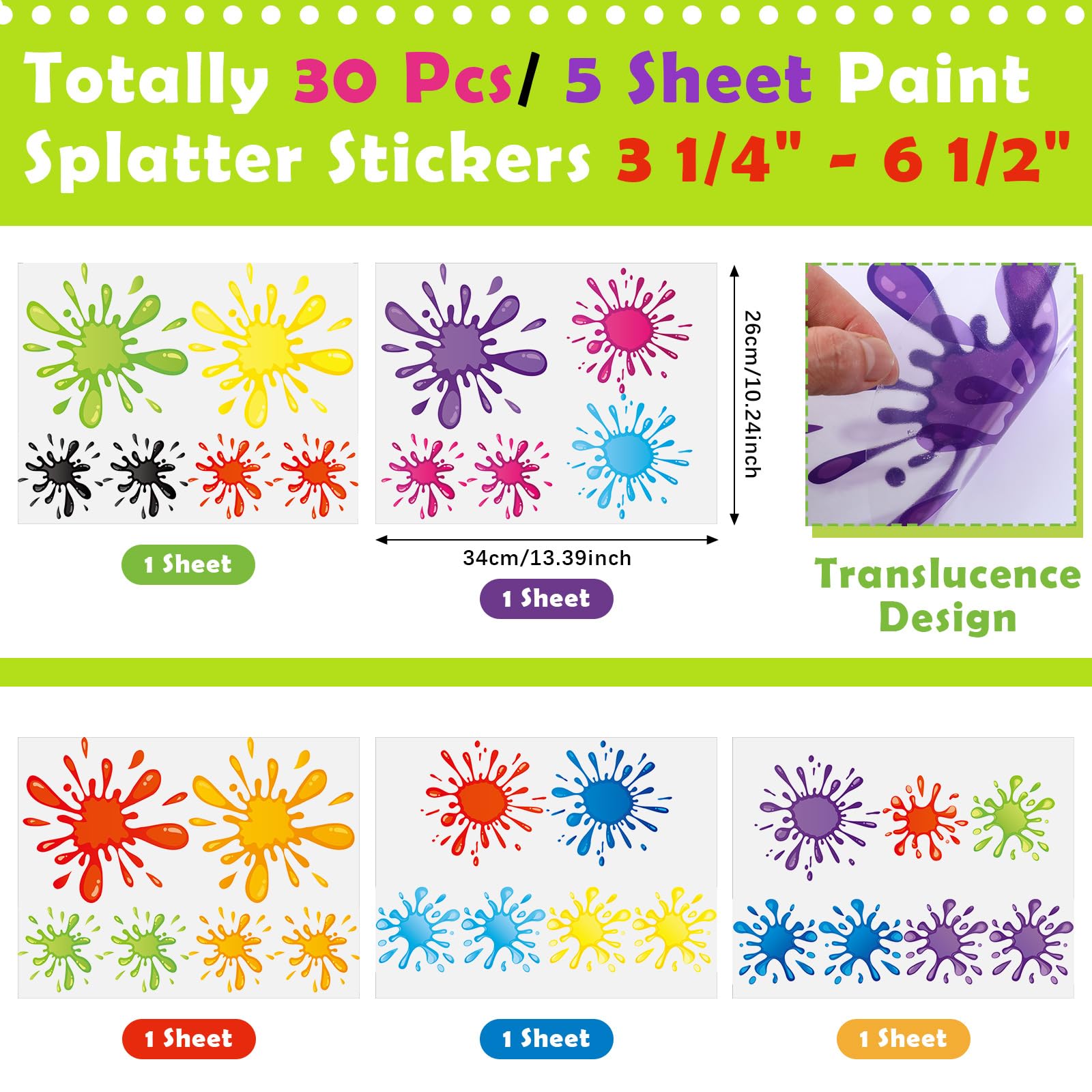 Snapklik.com : 30 Pcs Watercolor Paint Splatter Floor Decal 3 1/4
