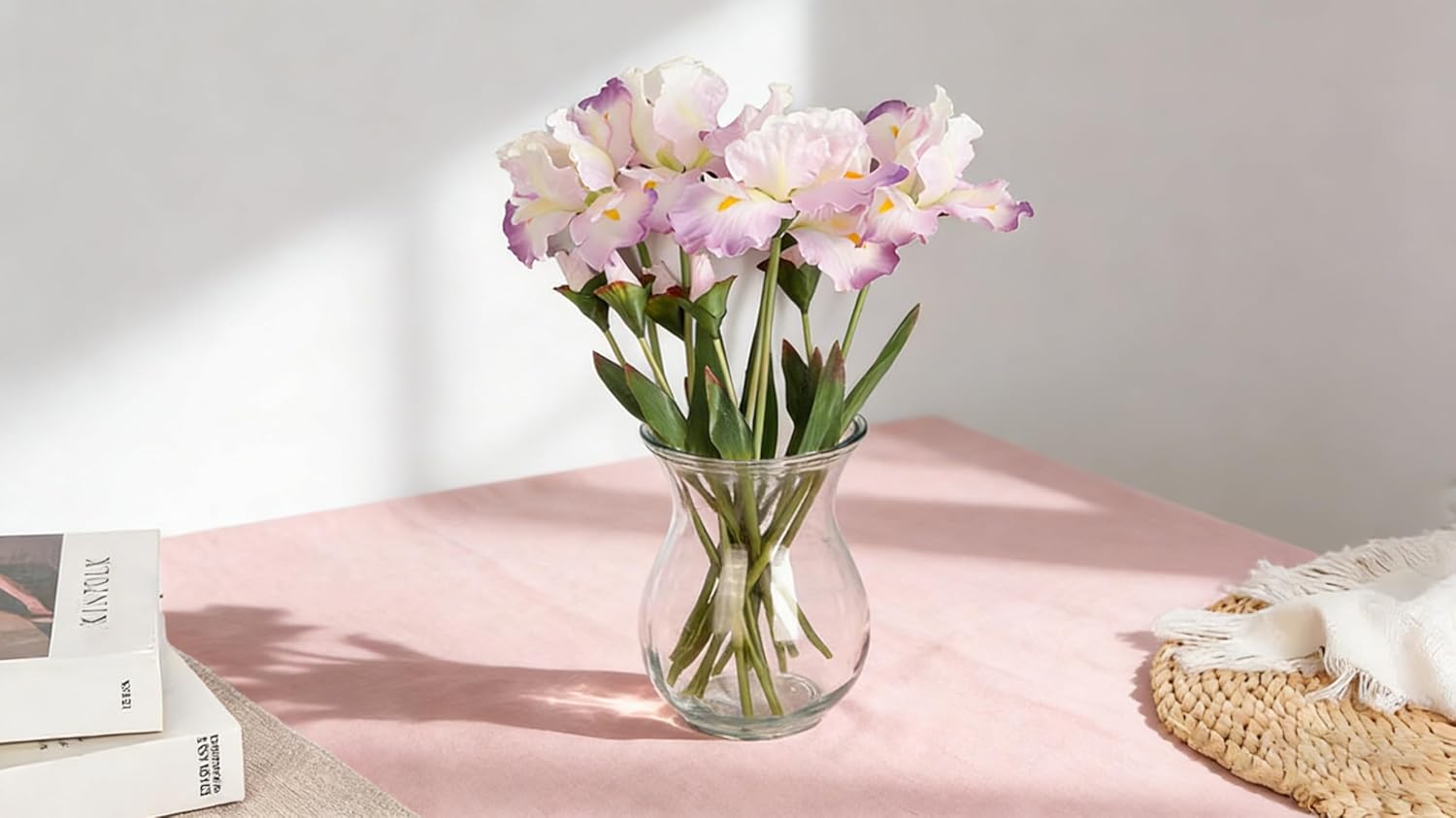 4pcs Artificial Iris Flowers Real Touch Long Stems Iris Flower Fake Flowers for Wedding Home Party Decor Flower Arrangements (Light Purple)