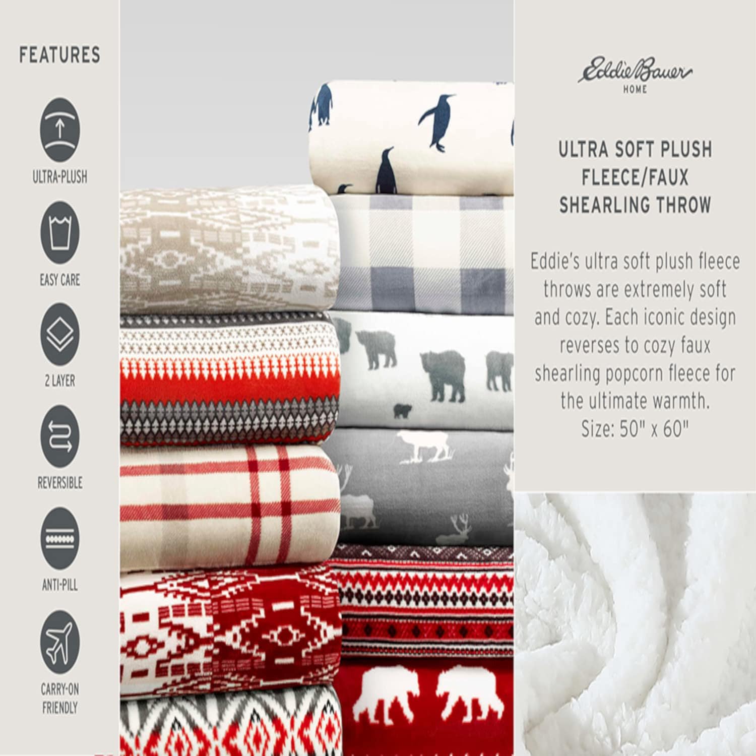 Eddie Bauer Ultra-Plush Collection Throw Blanket-Reversible Sherpa Fleece Cover, Soft & Cozy, Perfect for Bed or Couch, New Castle Red : Home & Kitchen