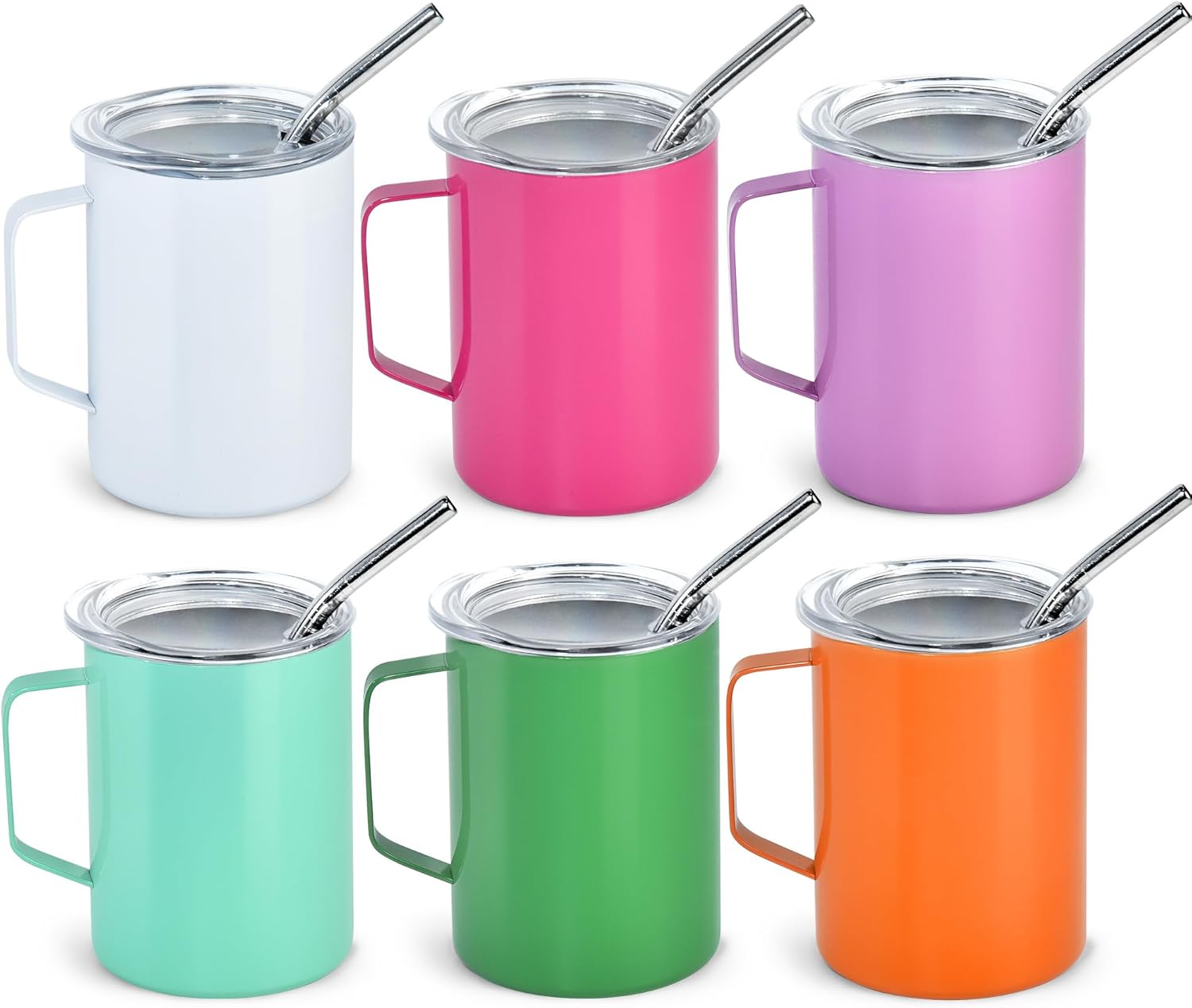 5oz Tumbler with Handle, 6Pack Mini Tumblers with Lids and Straw, Double Wall Vacuum Insulated Tumblers for for Home, Party, Bar, Camping, Festival Gifts