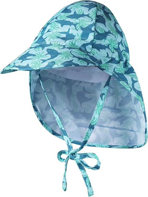 KINBOM 1PC UPF 50+ Baby Sun Hat 6-18 Months, Breathable Flap Sun Protection Hat Baby Adjustable Infant Summer Hat Beach Hat for Girls Boys Head Neck Blue