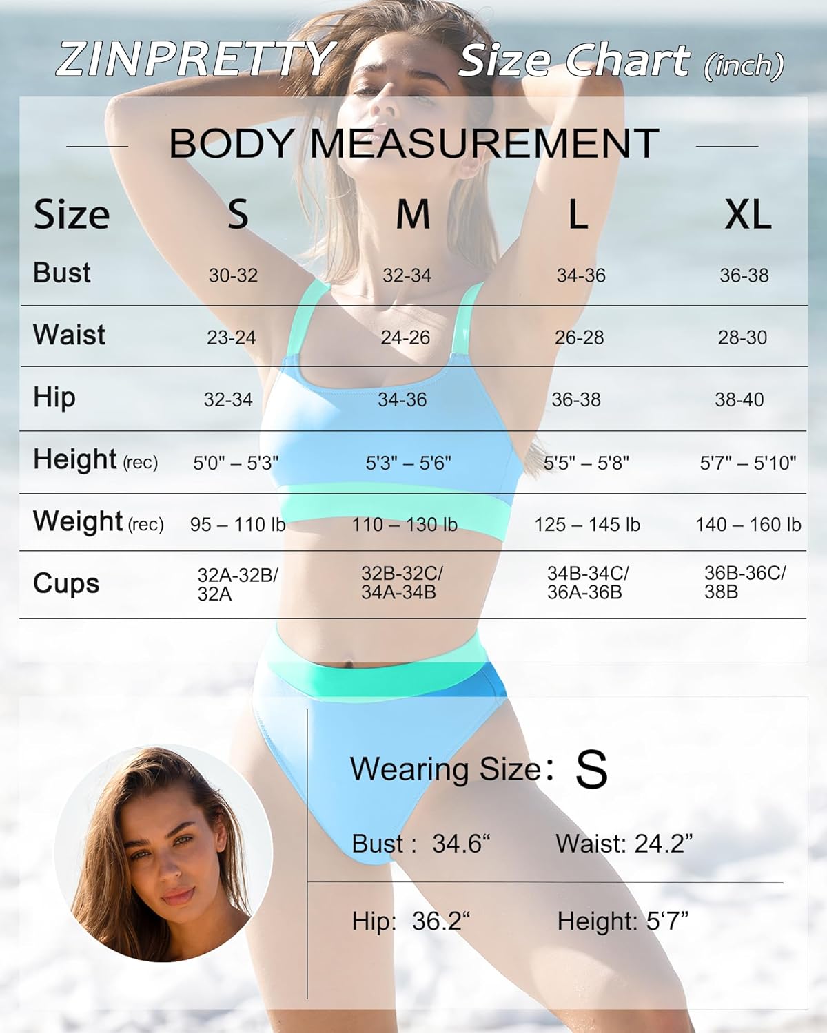 ZINPRETTY Women High Waisted Bikini Sets Color Block Swimsuits 2 Piece Bathing Suits Tummy Control Sporty Teens - Image 6