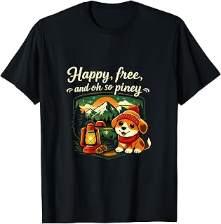 Happy Free Piney Camping Mountain Badge Pup T-Shirt