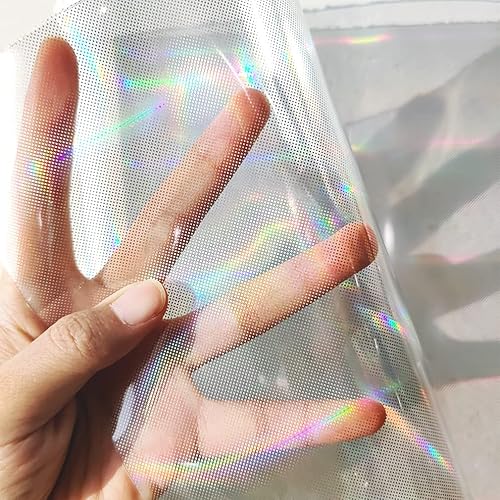 Miniatura 8 de HYANG - Hojas de piel sintética de vinilo holográfico transparente de PVC con diseño de pentágono grande, 1 rollo de 12 x 53 pulgadas