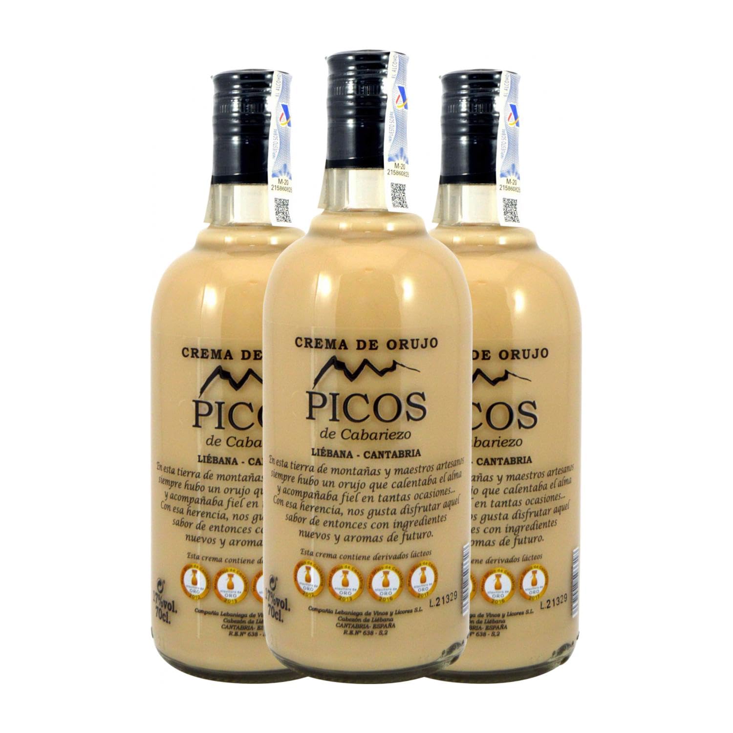 Crema de Licor Lebaniega Picos de Cabariezo Crema 70 cl (Caja de 3 Botellas de 70 cl)