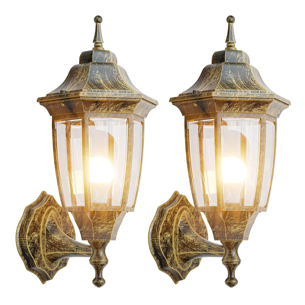 EMART Outdoor Wall Lamp, Waterproof Aluminum & Glass, 2 Pack, Gold, Model