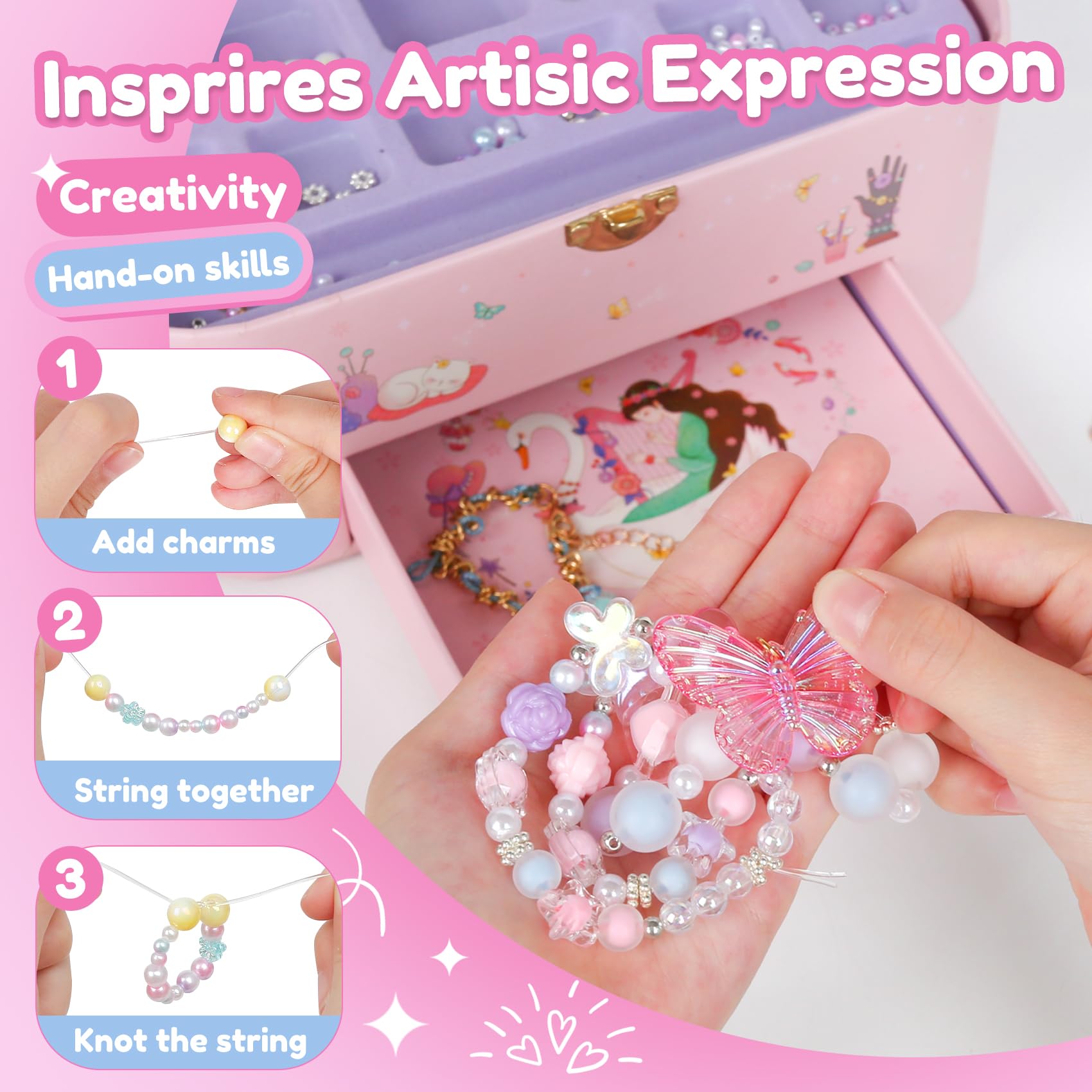 ROOCHKD Kunst- und Bastelset zur Schmuckherstellung, mehrfarbig, DIY-Armband, Bastelprojekte und Dekorationen, Kunstbedarf, Klassenaktivität für Kinder, Geburtstag, Austausch, Geschenke