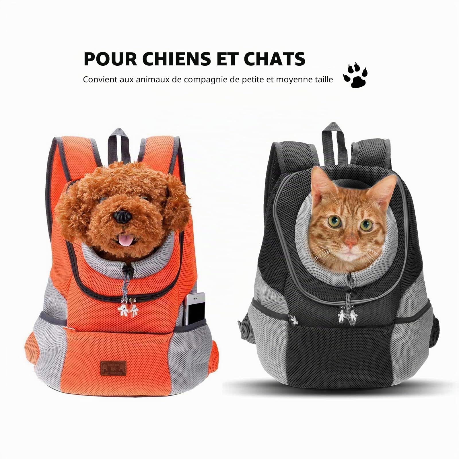 PETCUTE Sac à Dos pour Chien,Respirant Sac à Dos de Transport pour Chien,Sac à Dos de Transport pour Petits Chiens et Chats,Sac de Transport pour Animaux,pour randonnée,Voyage en Plein Air,Orange,L