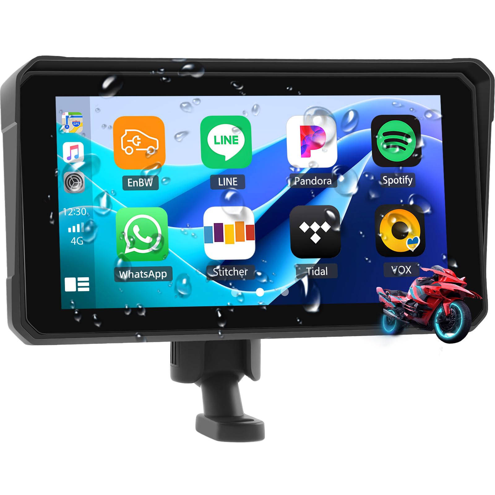 Écran CarPlay/Android Auto Portable Pour Moto 6 Pouces - Étanche IP68, Surveillance Pression Pneus - GPS, Bluetooth