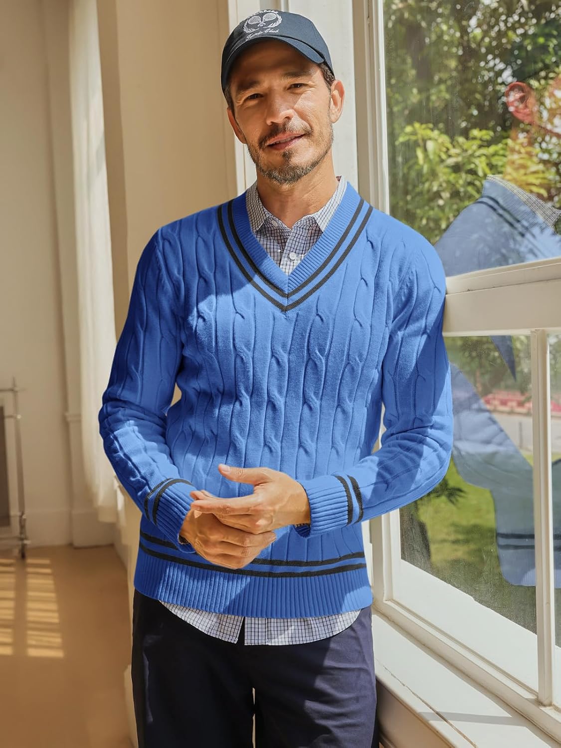 Runcati Mens V Neck Sweater Casual Cable Knit Slim Fit Pullover Long Sleeve Fall Winter Sweaters - Image 2