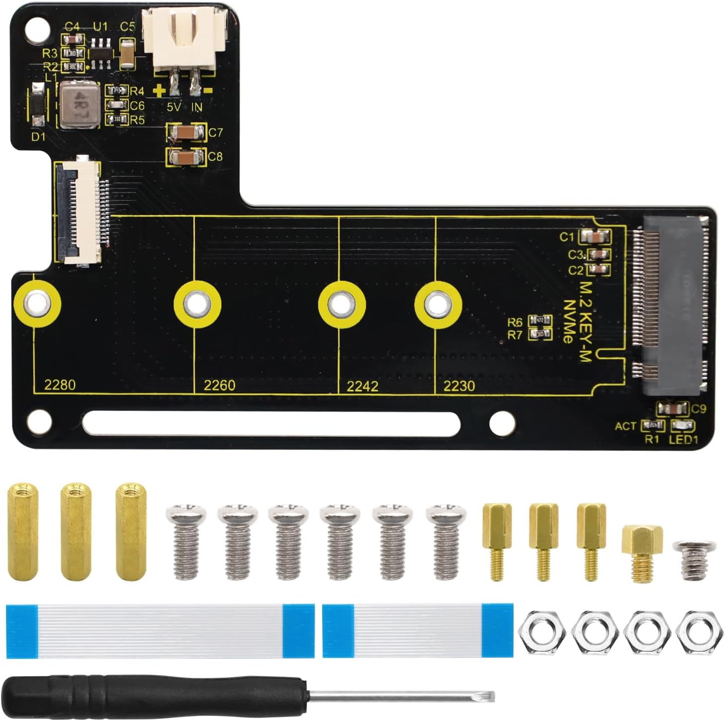 KEYESTUDIO Pi 5 NVMe SSD PIP PCIe Peripheral Board PCIe M.2 HAT with Extra Screw Sets for 2280/2260/2242/2230 NVMe SSD for Raspberry Pi 5
